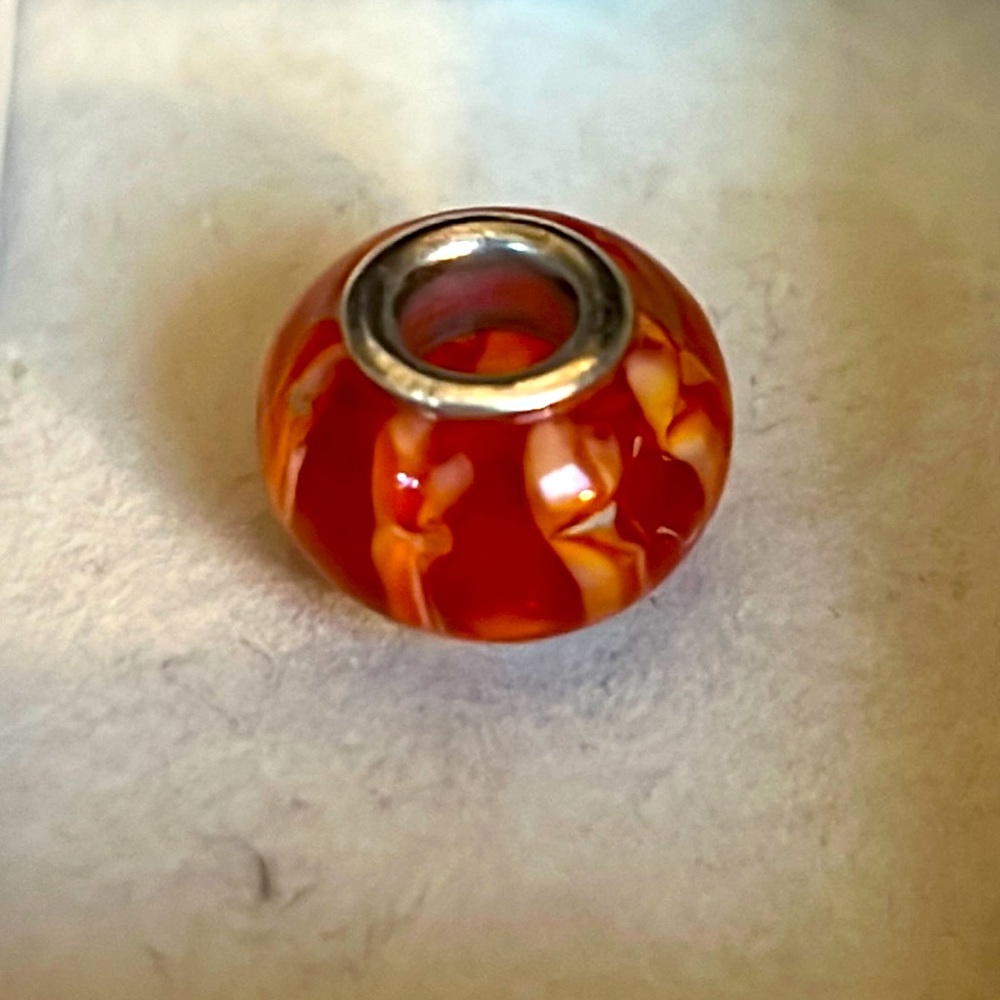 Brighton orange white glass bead charm bracelet necklace silver plated lined